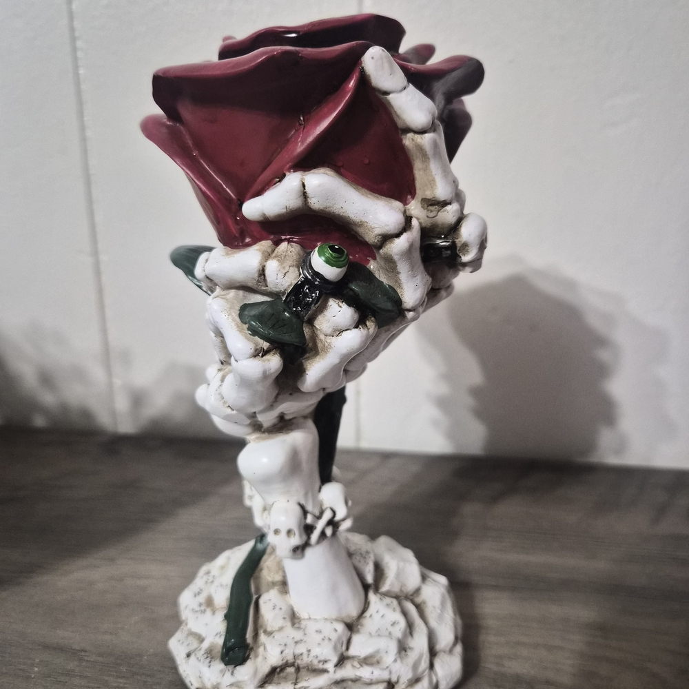 Gothic Red Rose and Skeleton Candle Holder